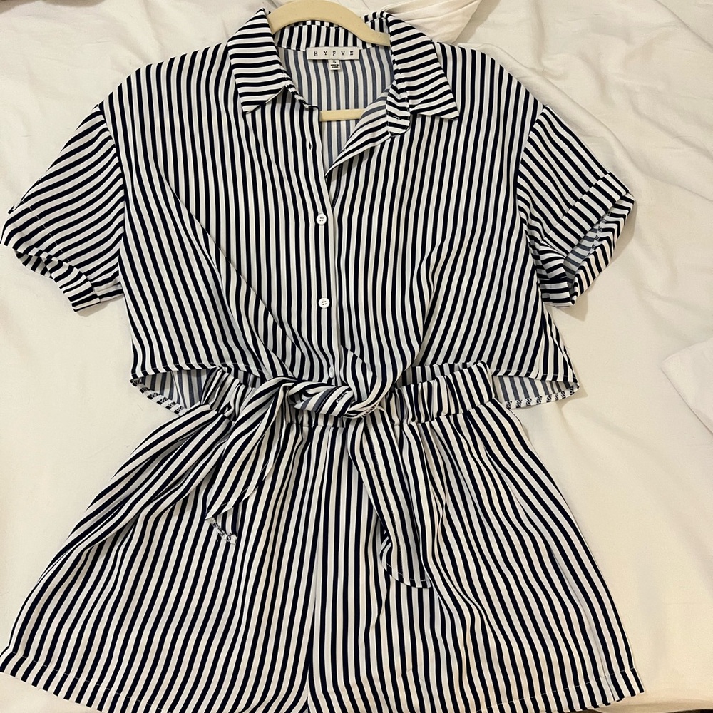 Two piece navy and white striped outfit size small. Worn once.